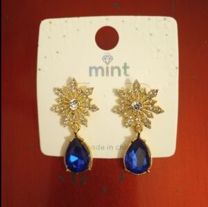 Goldstone Snowflake with Blue Stone Earrings